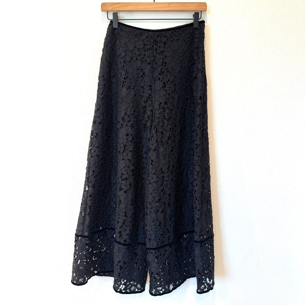 See by Chloé Black Lace Wide-Leg Cropped Pants Women's 34 FR /2 US /XS High Rise - Picture 10 of 14